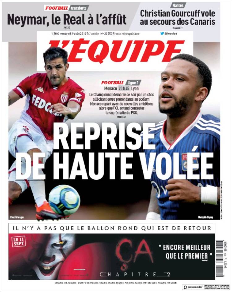 Portada de L'Equipe (Francia)