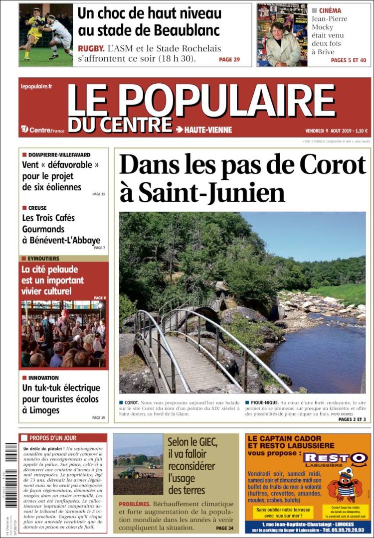 Portada de Le Populaire du Centre (Francia)