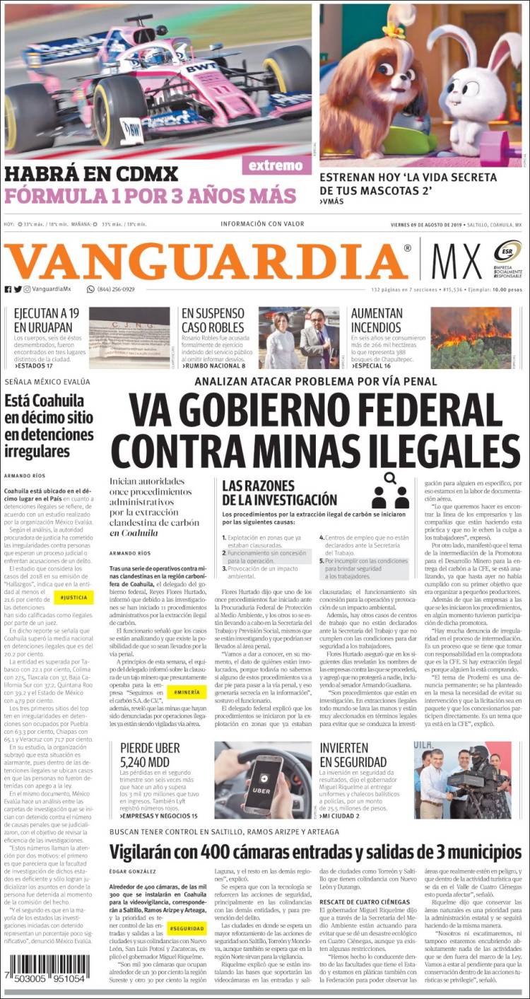 Portada de Vanguardia (M&eacute;xico)