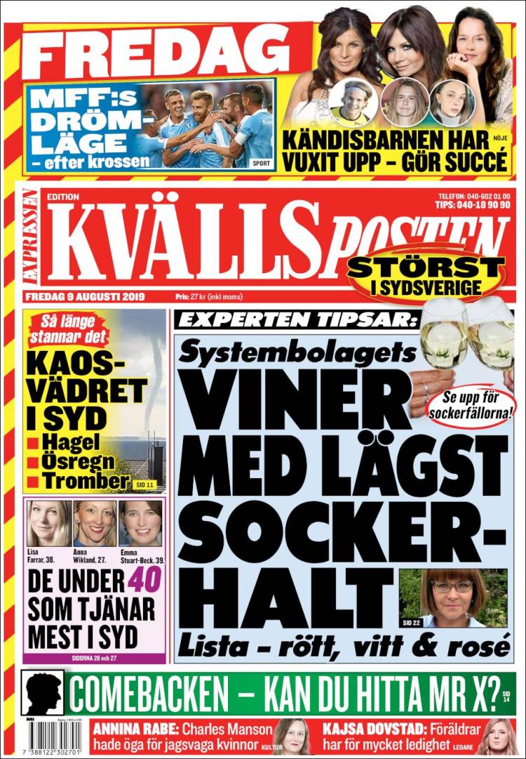 Portada de Kvällsposten (Suecia)