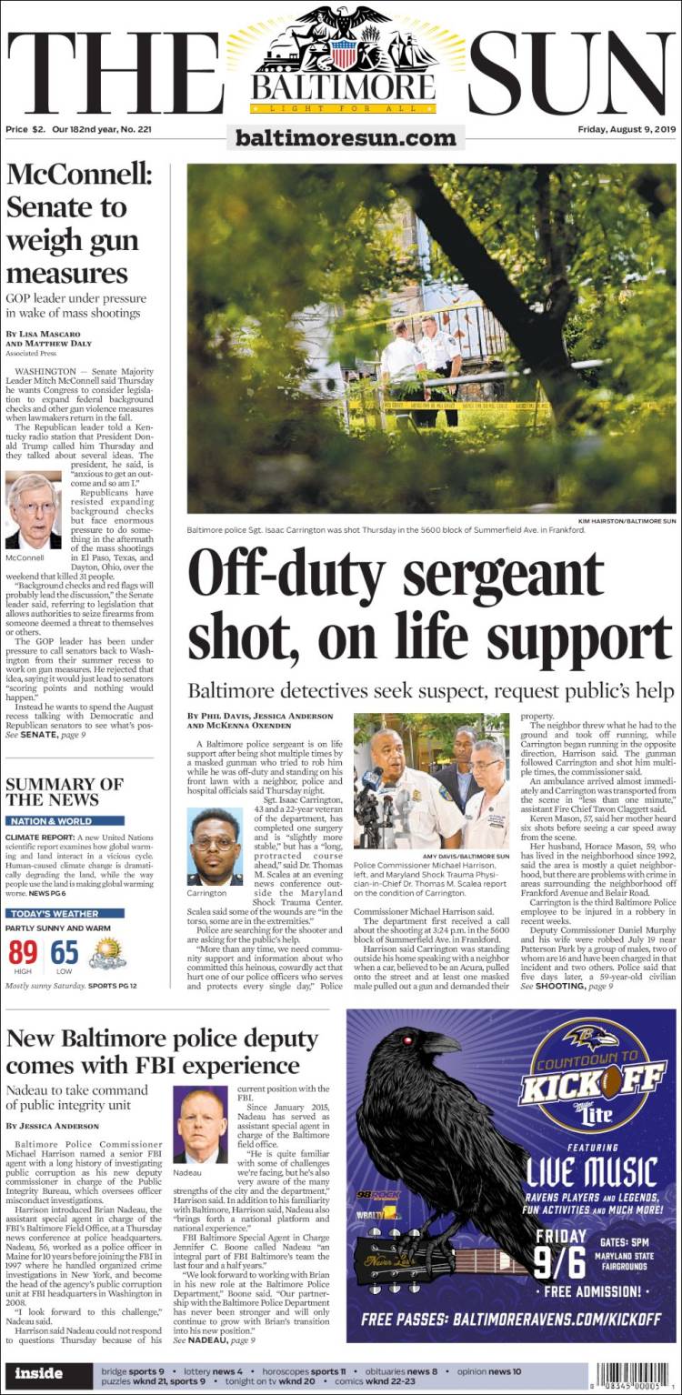 Portada de The Baltimore Sun (États-Unis)