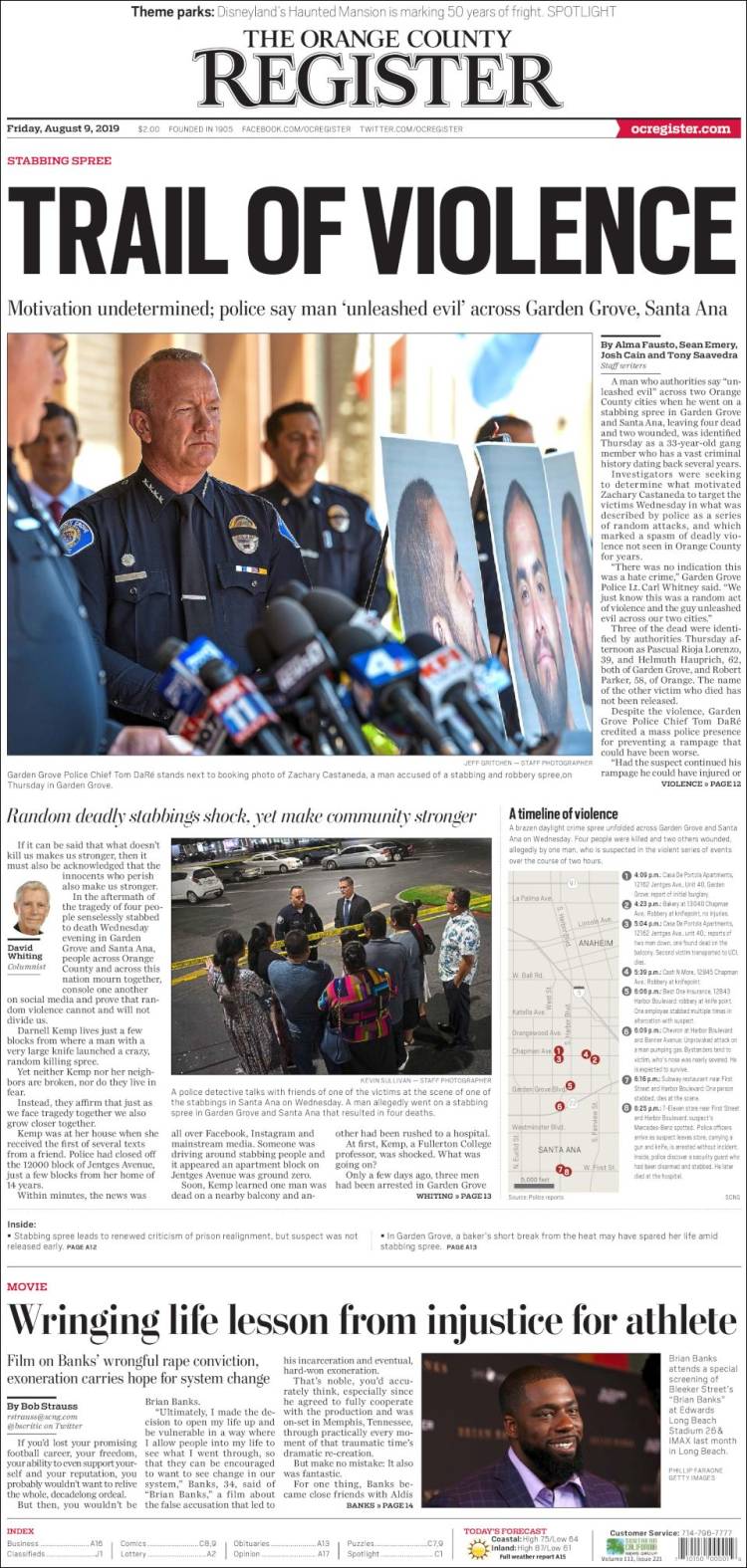 Portada de The Orange County Register (États-Unis)