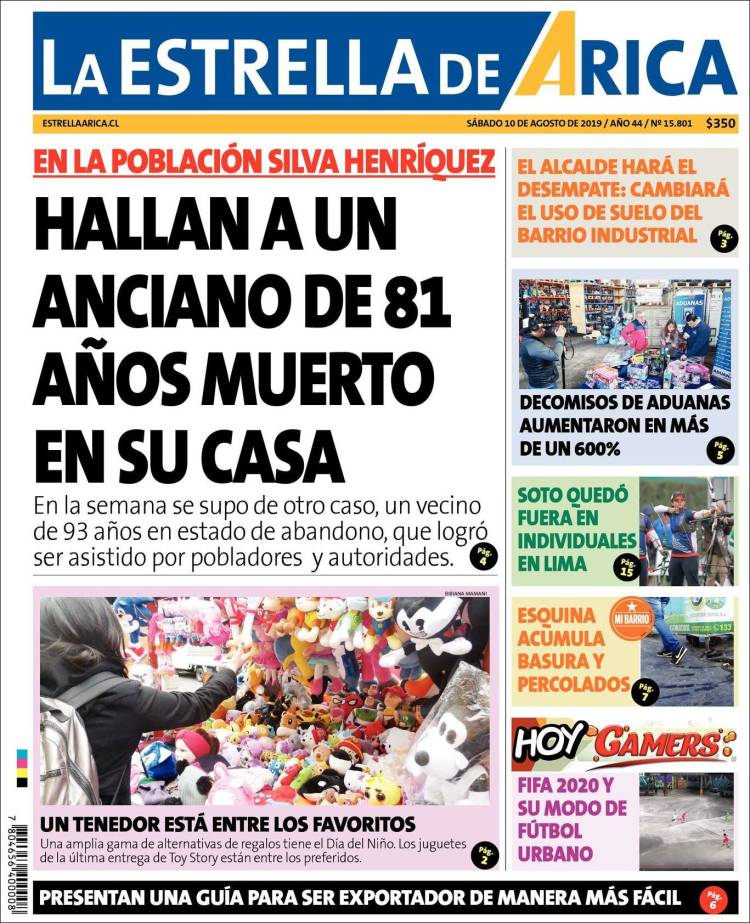 Portada de La Estrella de Arica (Chile)