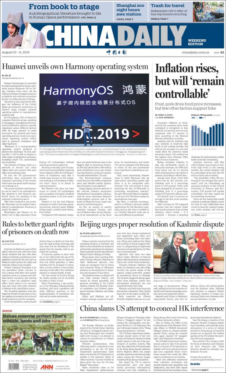 Portada de China Daily (China)