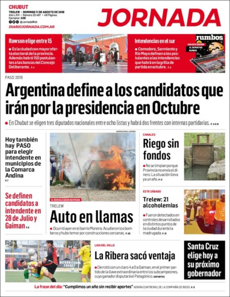 Portada de Diario Jornada en la Patagonia (Argentina)