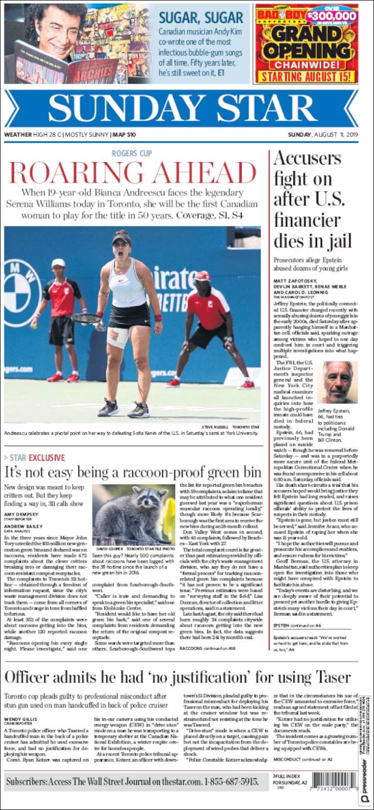 Portada de The Toronto Star (Canada)