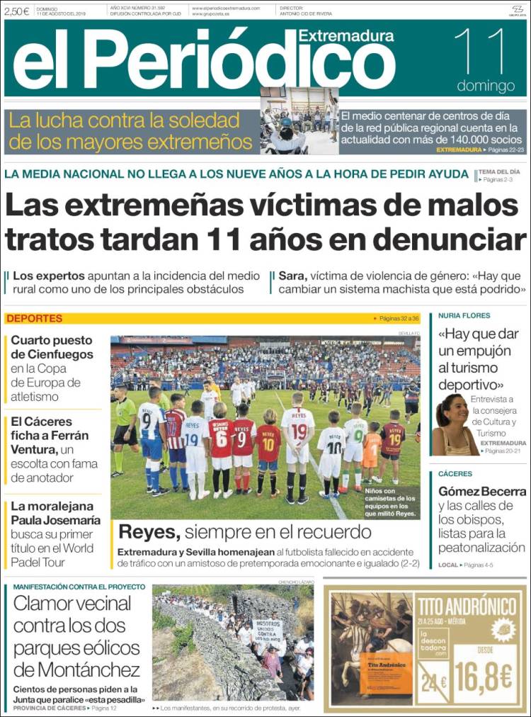 Portada de El Periódico de Extremadura (España)