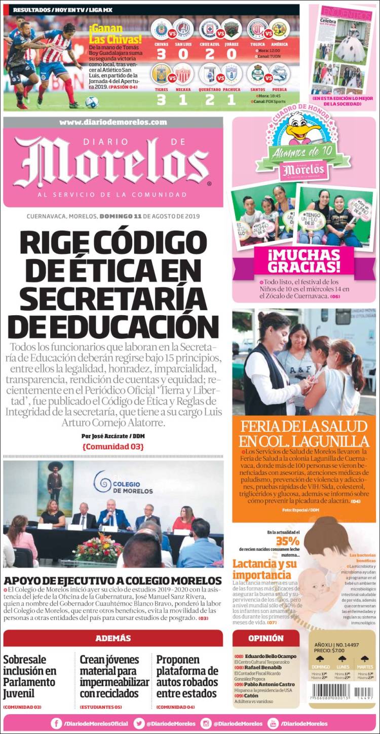 Portada de Diario de Morelos (Mexico)