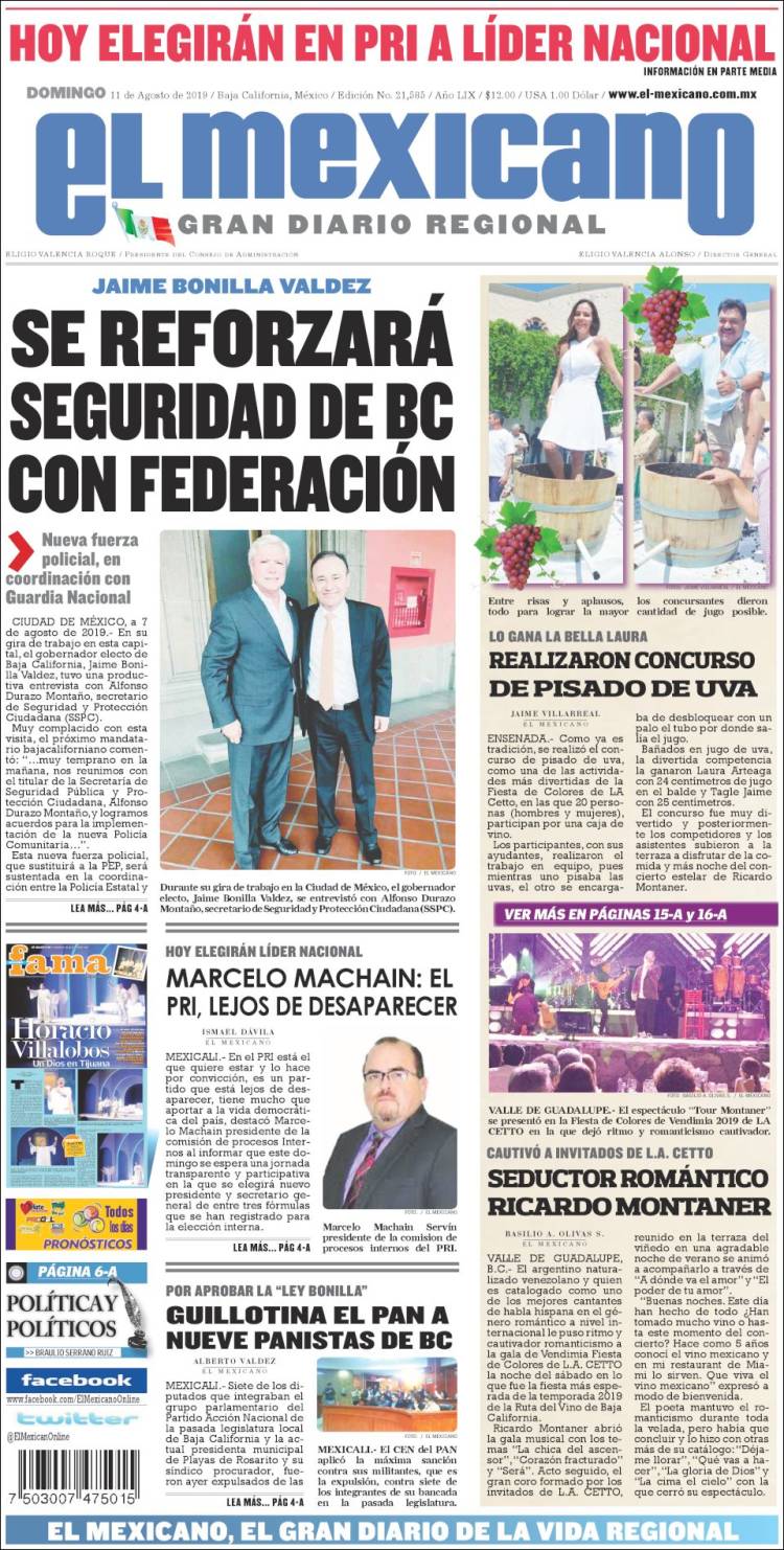 Portada de El Mexicano - El Gran Diario Regional (Mexico)