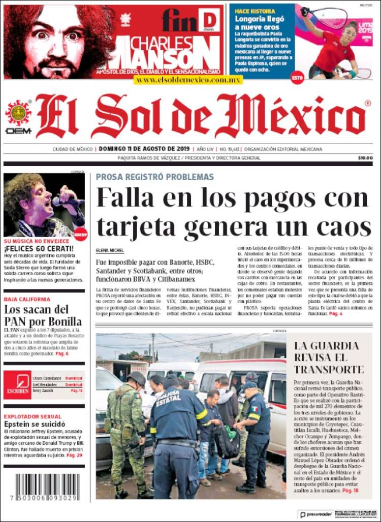 Portada de El Sol de México (Mexico)