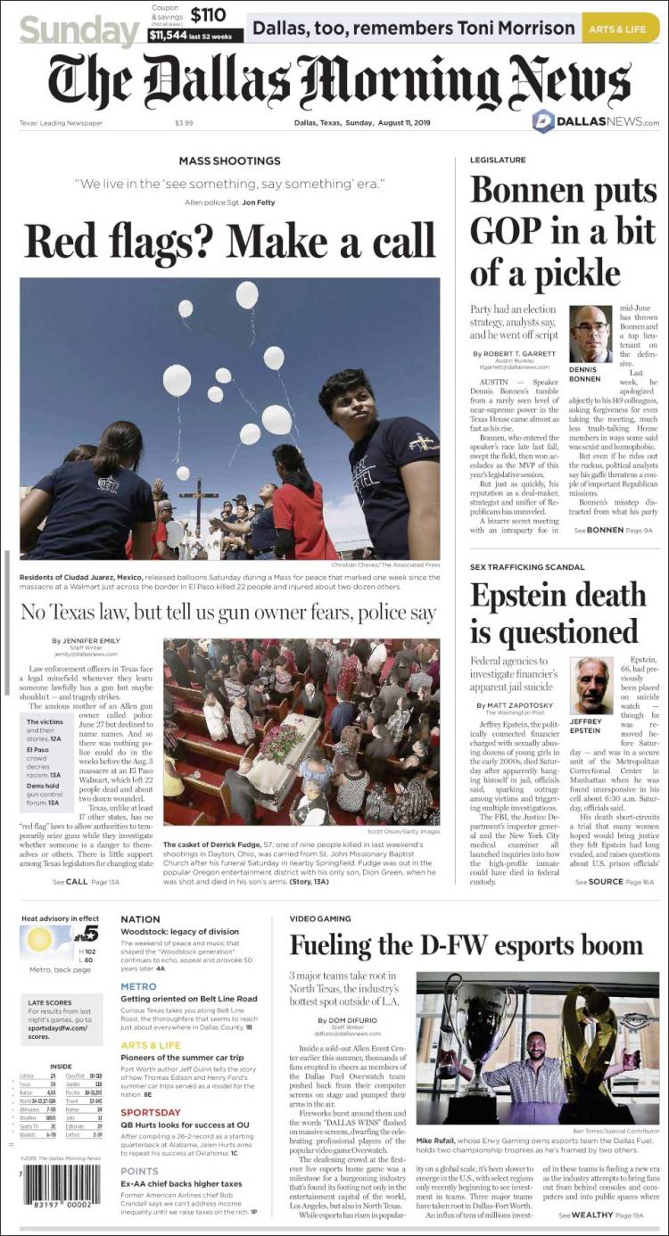 Portada de Dallas Morning News (USA)