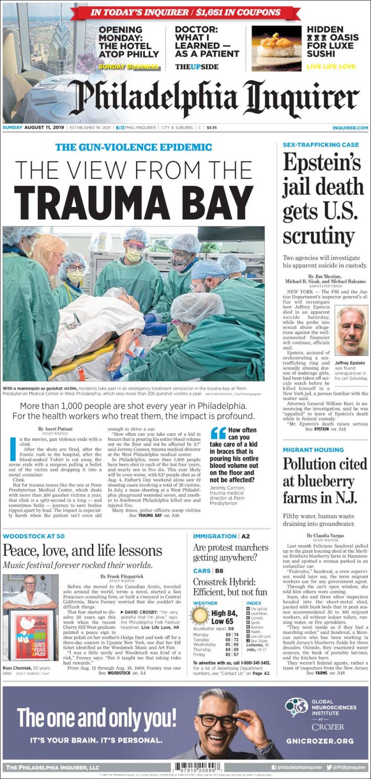 Portada de Philadelphia Inquirer (USA)