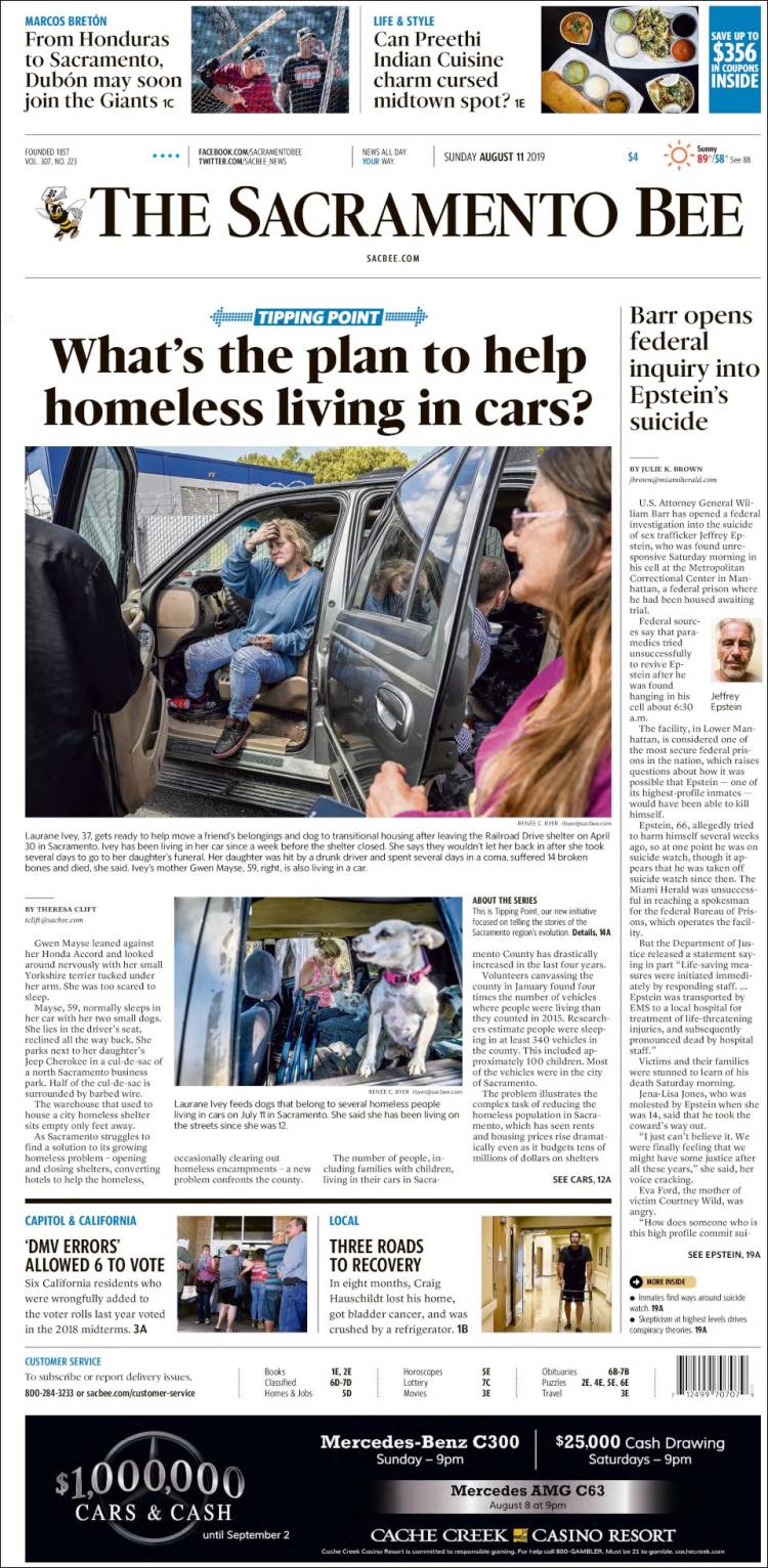 Portada de The Sacramento Bee (USA)