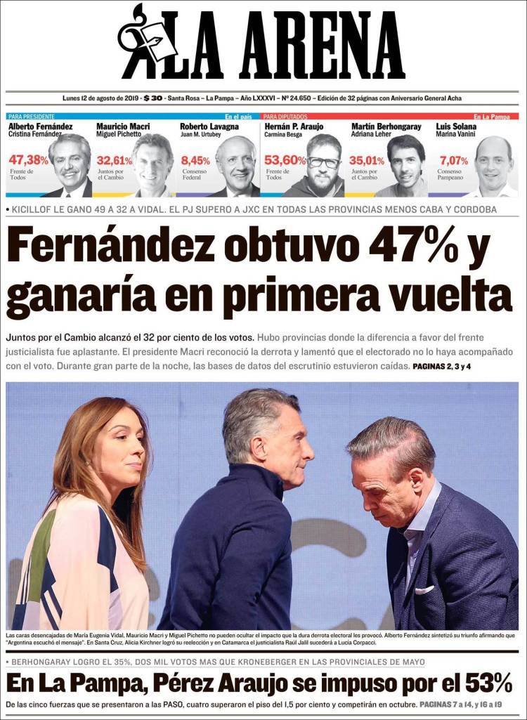 Portada de Diario La Arena (Argentina)