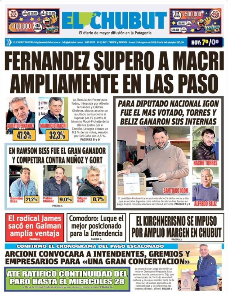 Portada de El Chubut (Argentina)