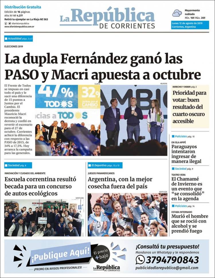 Portada de La República de Corrientes (Argentina)
