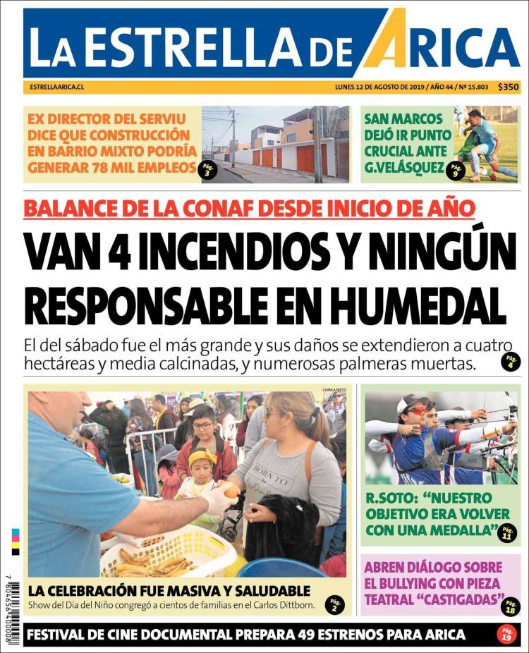 Portada de La Estrella de Arica (Chile)