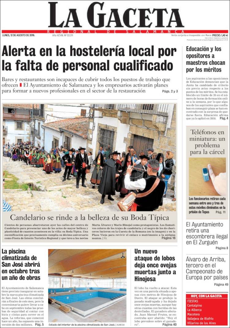 Portada de La Gaceta de Salamanca (España)