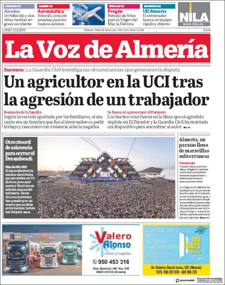 Portada de La Voz de Almería (España)