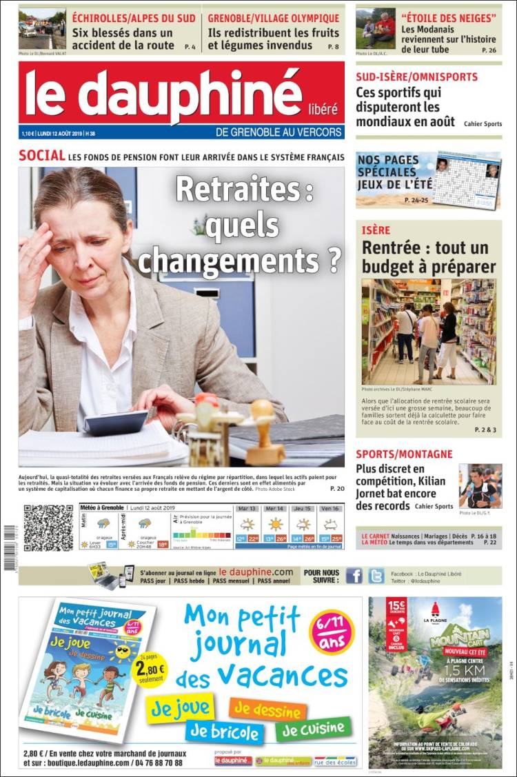 Portada de Le Dauphiné Libéré (Francia)