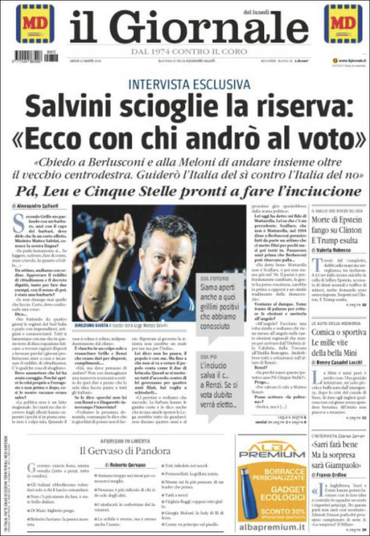 Portada de il Giornale (Italia)