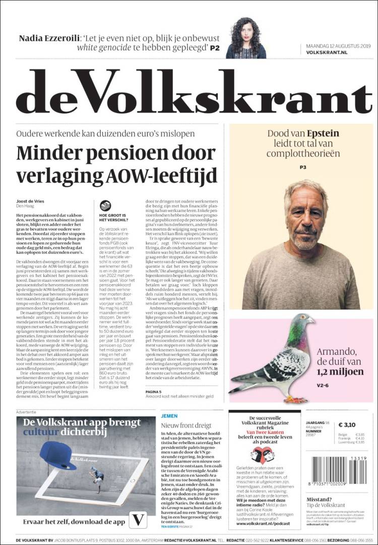 Portada de De Volkskrant (Pa&iacute;ses Bajos)