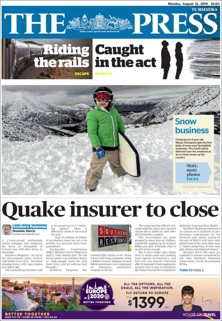 Portada de The Press (Nueva Zelanda)