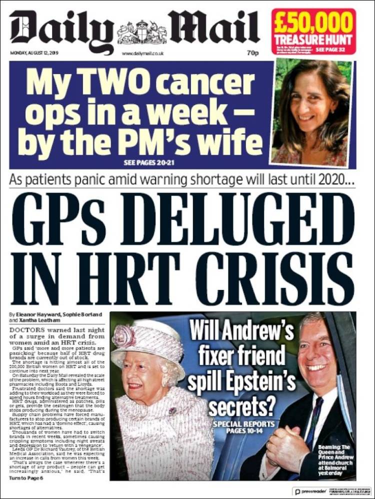 Portada de Daily Mail (Reino Unido)