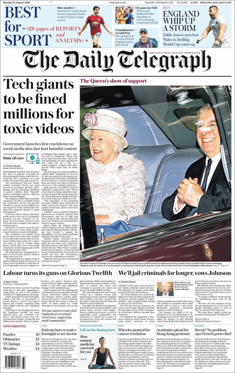 Portada de Daily Telegraph (Reino Unido)