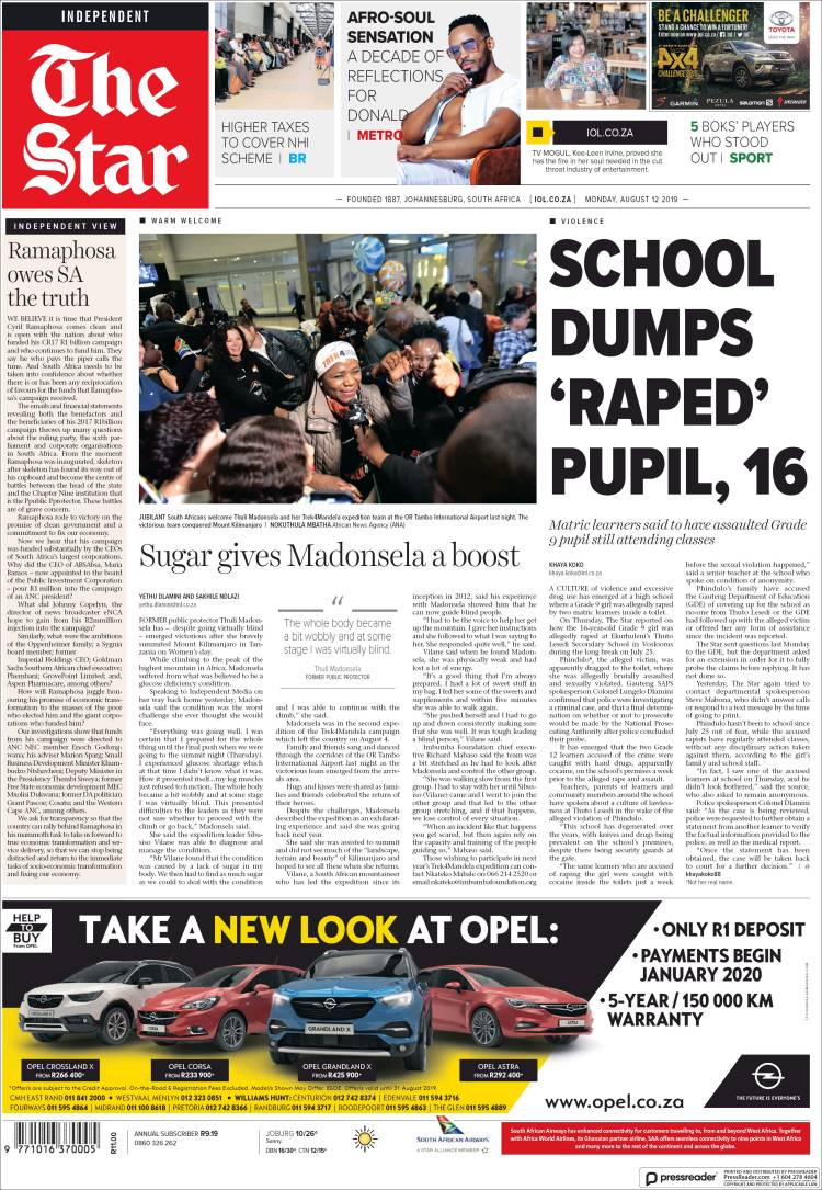 Portada de The Star (Sud&aacute;frica)