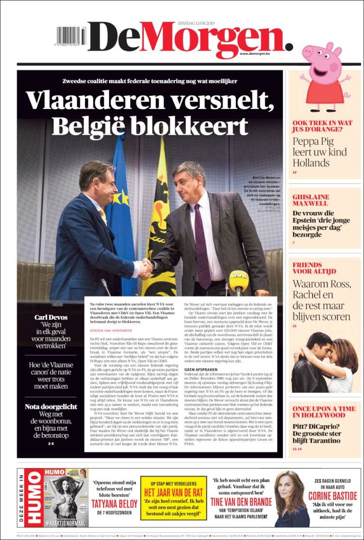 Portada de De Morgen (B&eacute;lgica)