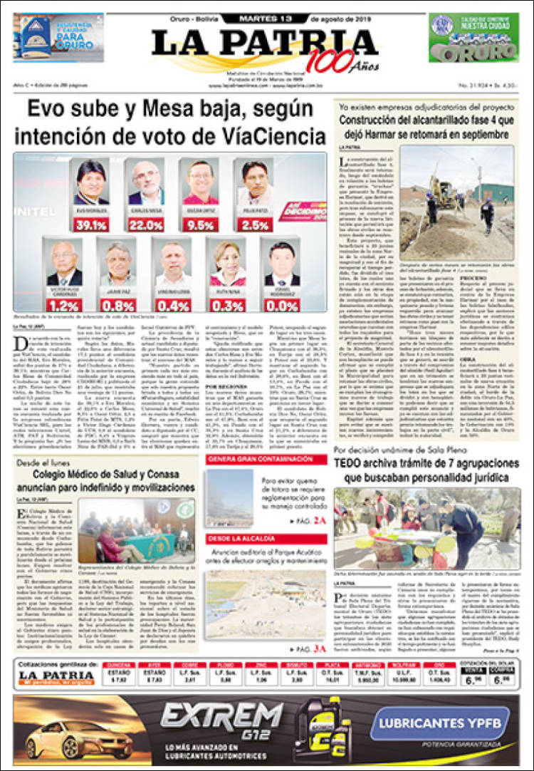 Portada de La Patria (Bolivia)