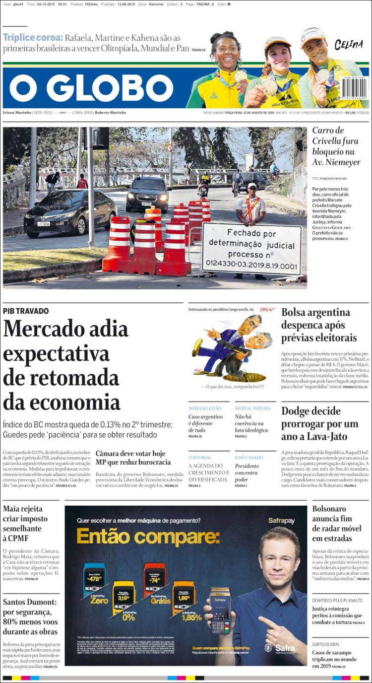 Portada de O Globo (Brasil)
