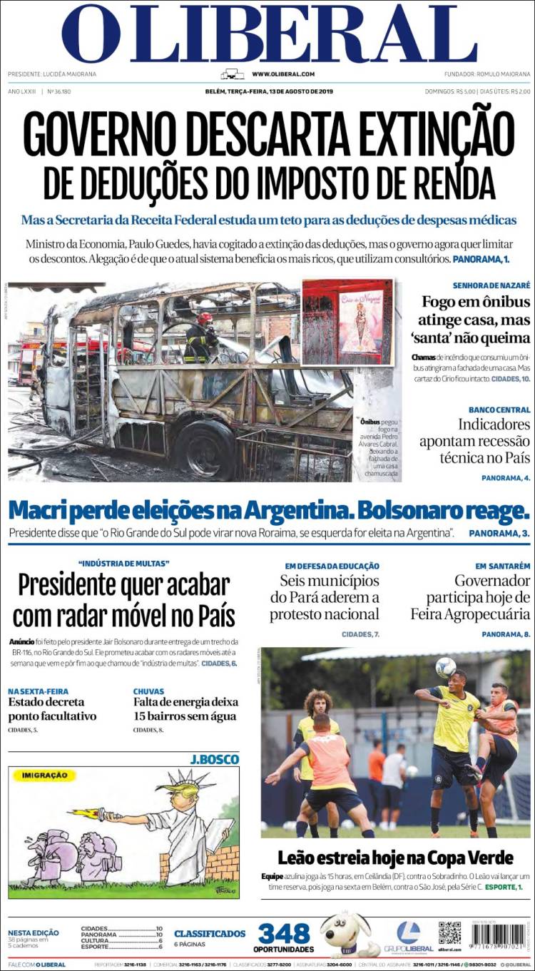 Portada de O Liberal (Brasil)