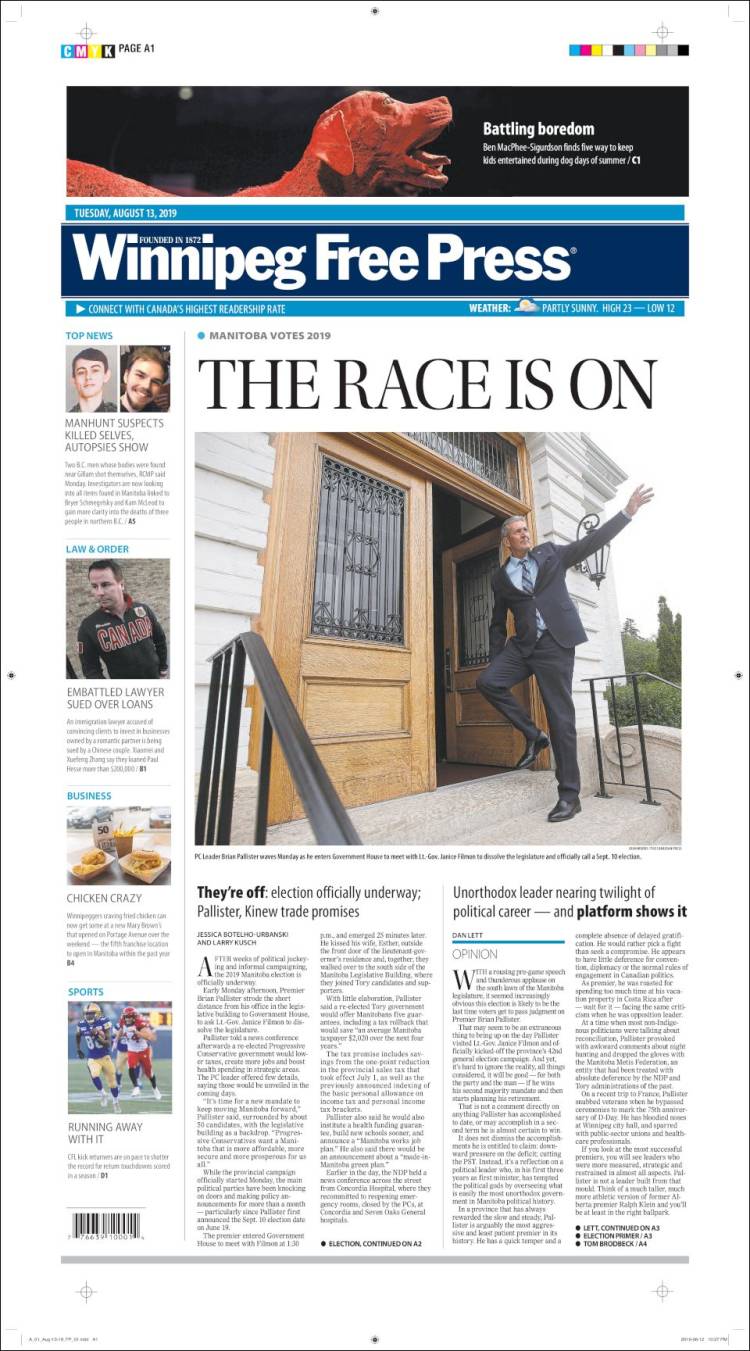 Portada de Winnipeg Free Press (Canadá)