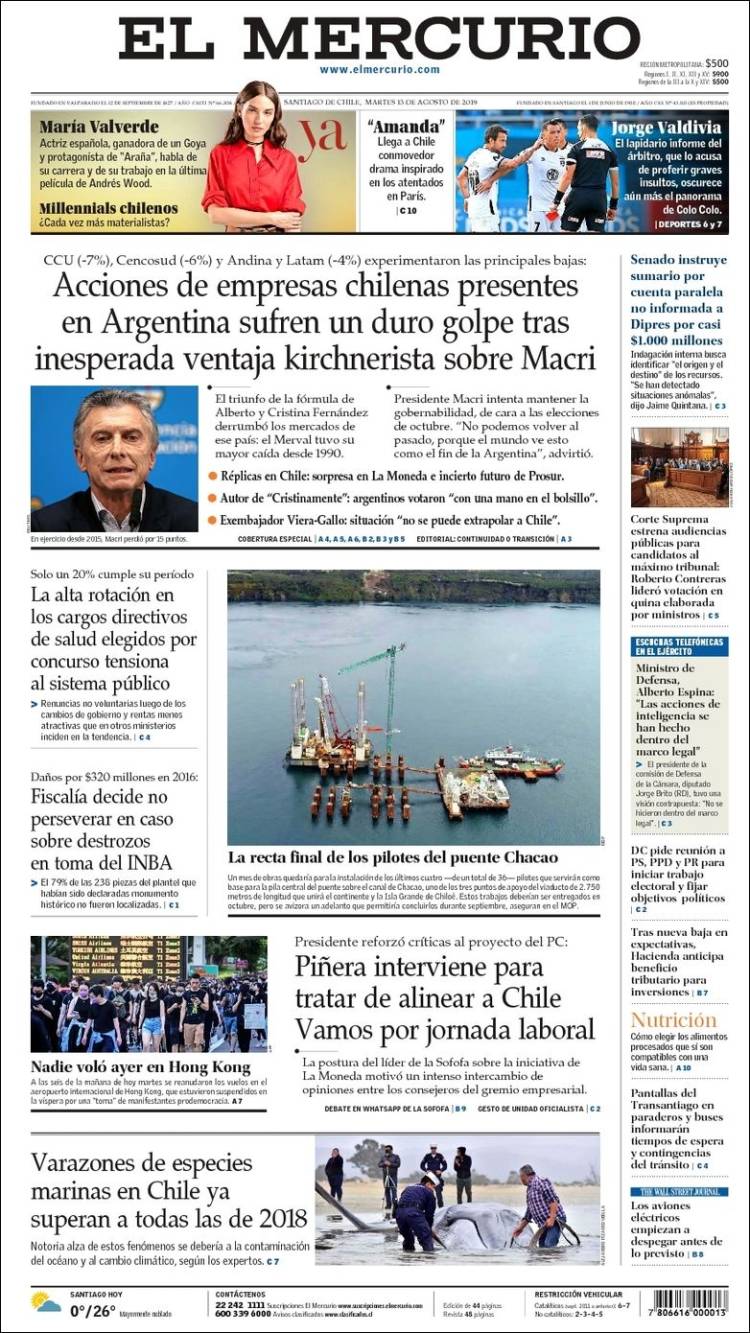 Portada de El Mercurio (Chile)