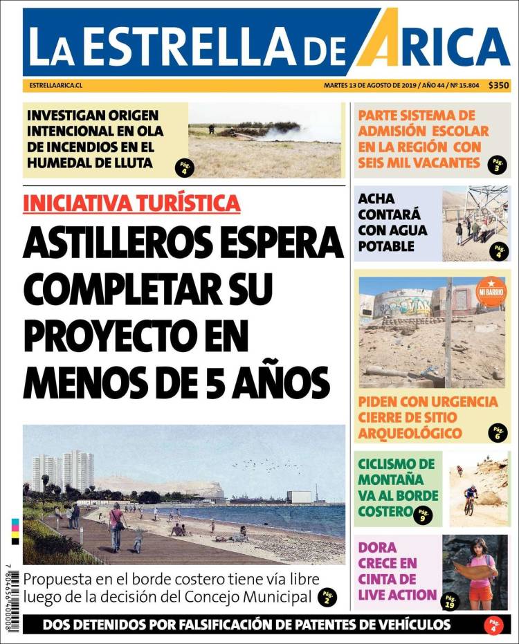 Portada de La Estrella de Arica (Chile)