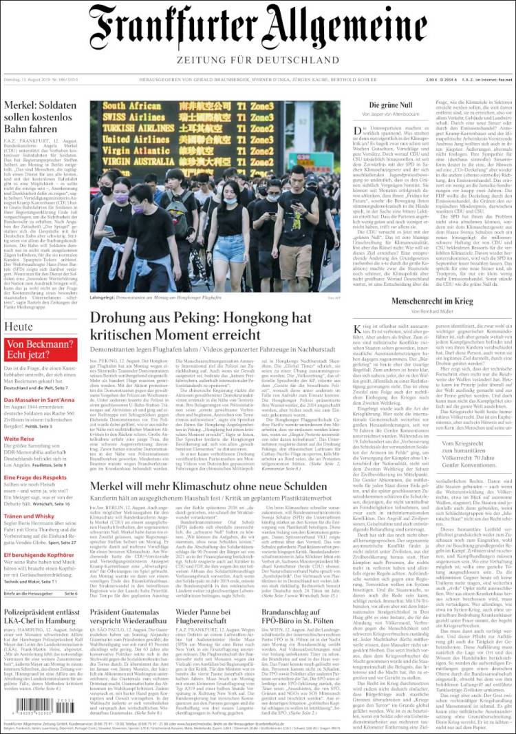 Portada de Frankfurter Allgemeine (Alemania)