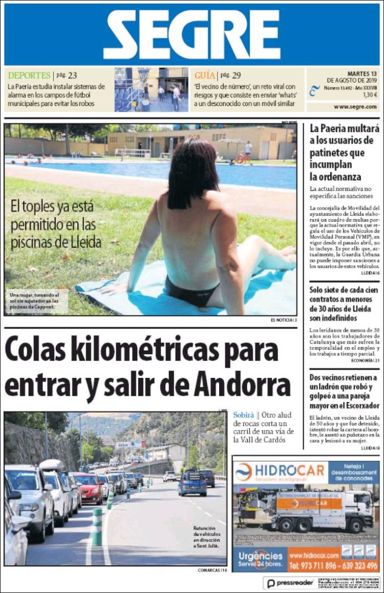 Portada de Segre  (Spain)