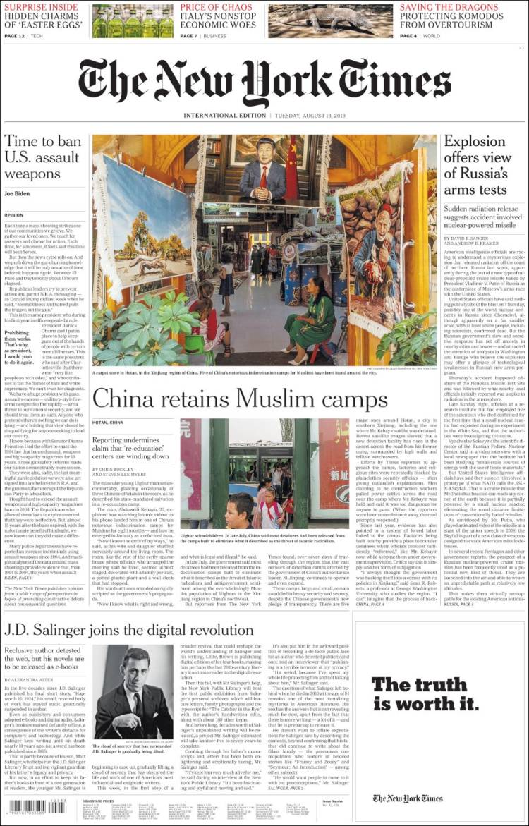 Portada de International New York Times (Europa)