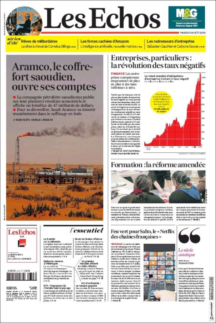 Portada de Les Echos (Francia)