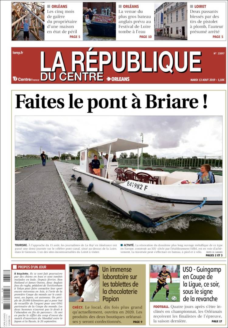 Portada de La République du Centre (Francia)