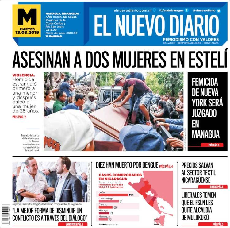 Portada de El Nuevo Diario (Nicaragua)