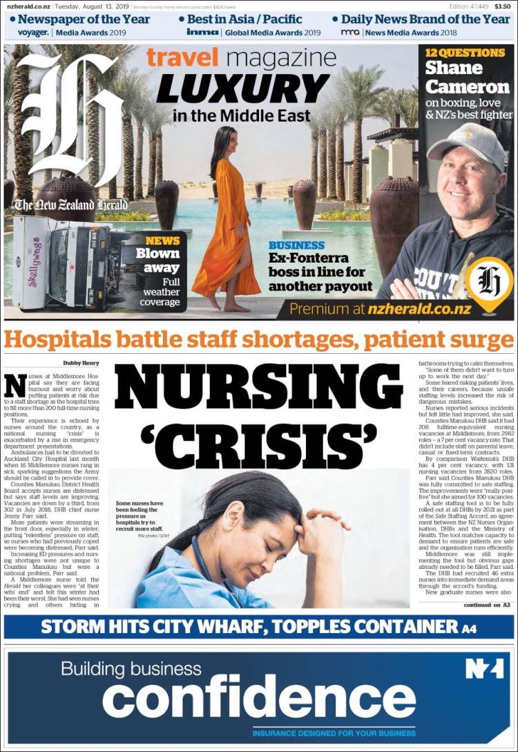 Portada de The New Zealand Herald (Nueva Zelanda)