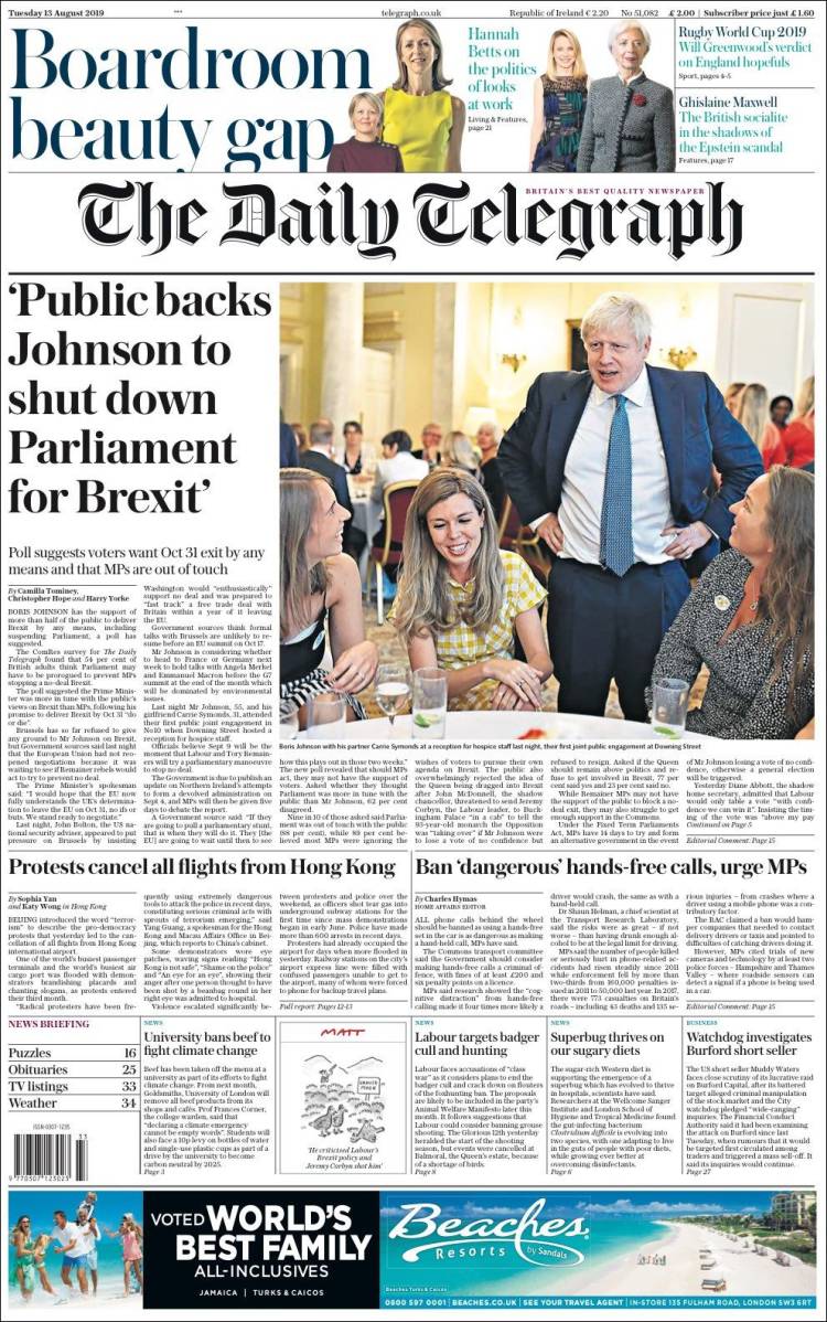 Portada de Daily Telegraph (Reino Unido)