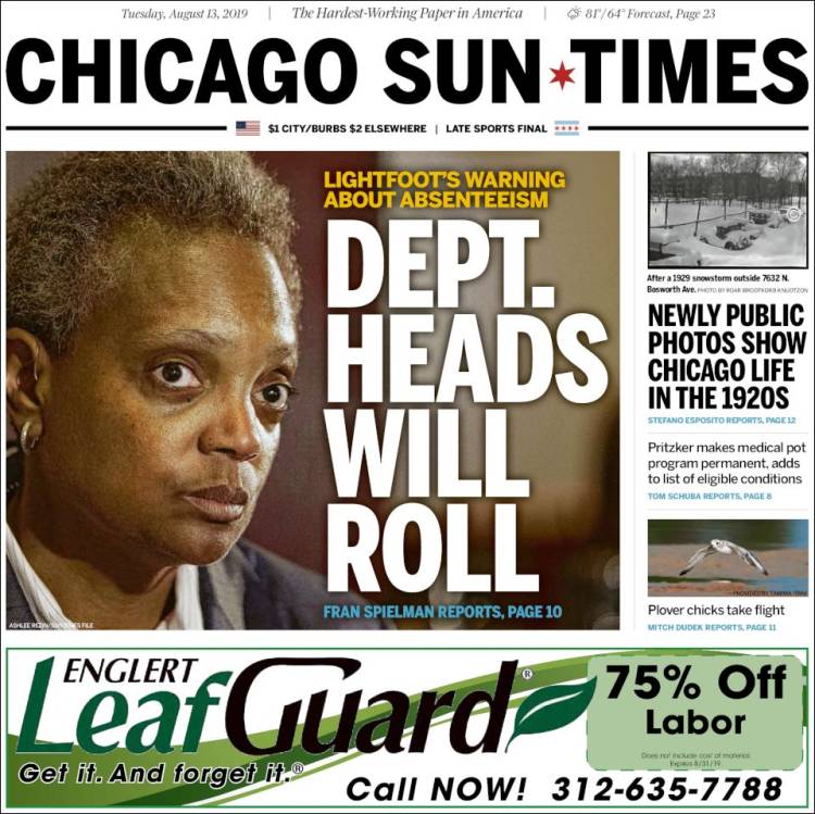 Portada de Chicago Sun-Times (États-Unis)