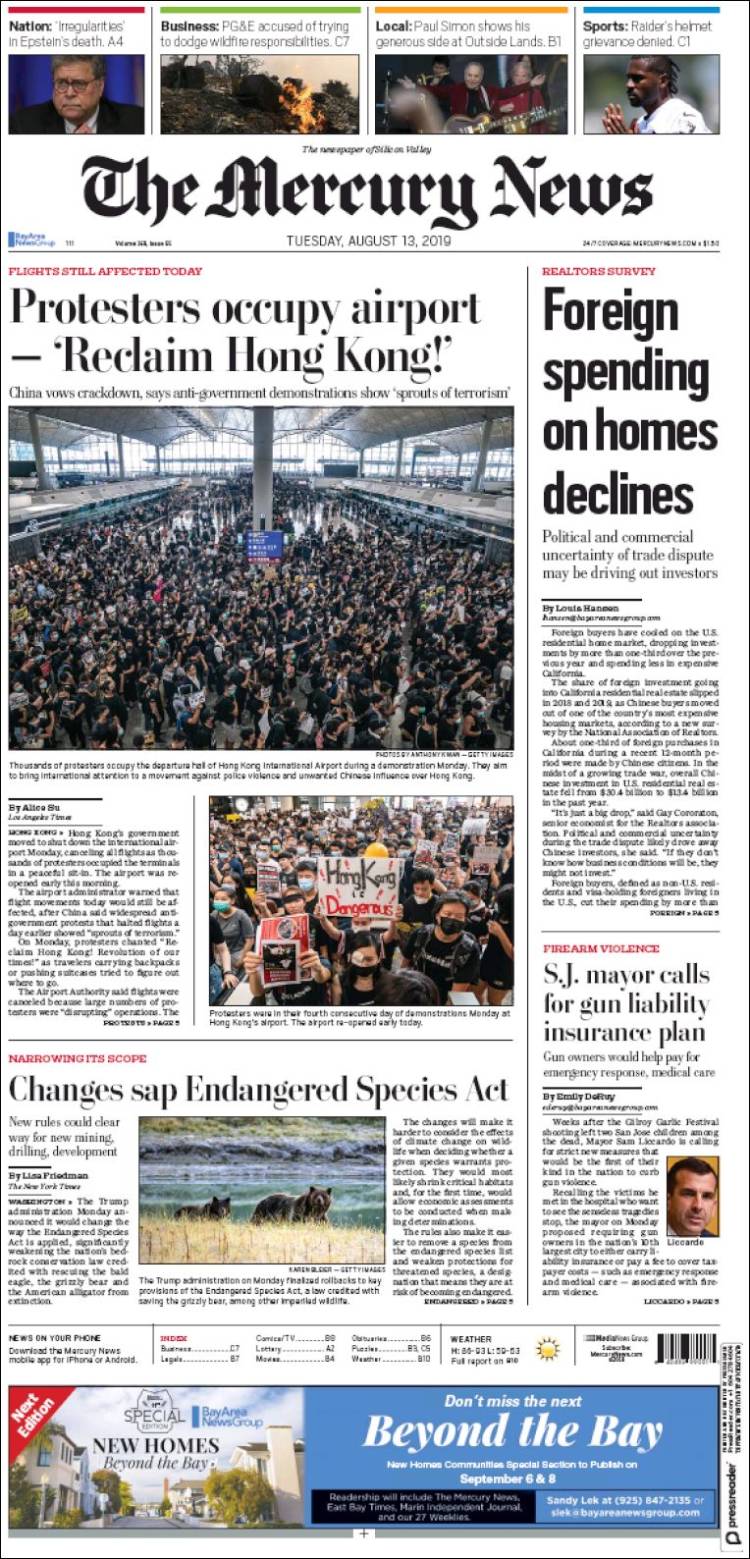 Portada de San Jose Mercury News (États-Unis)