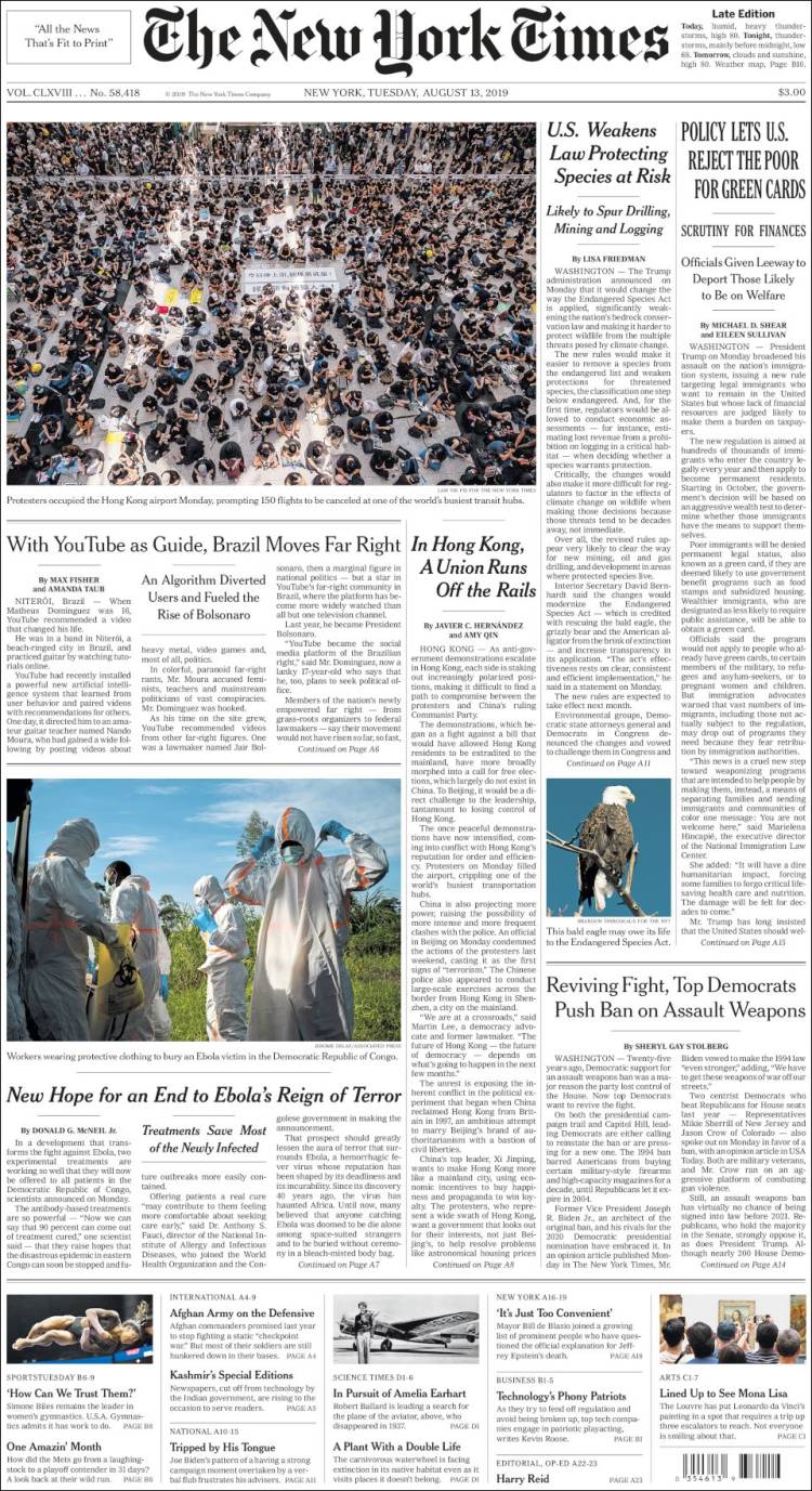 Portada de New York Times (États-Unis)