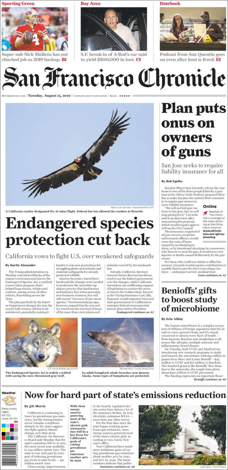 Portada de San Francisco Chronicle (États-Unis)