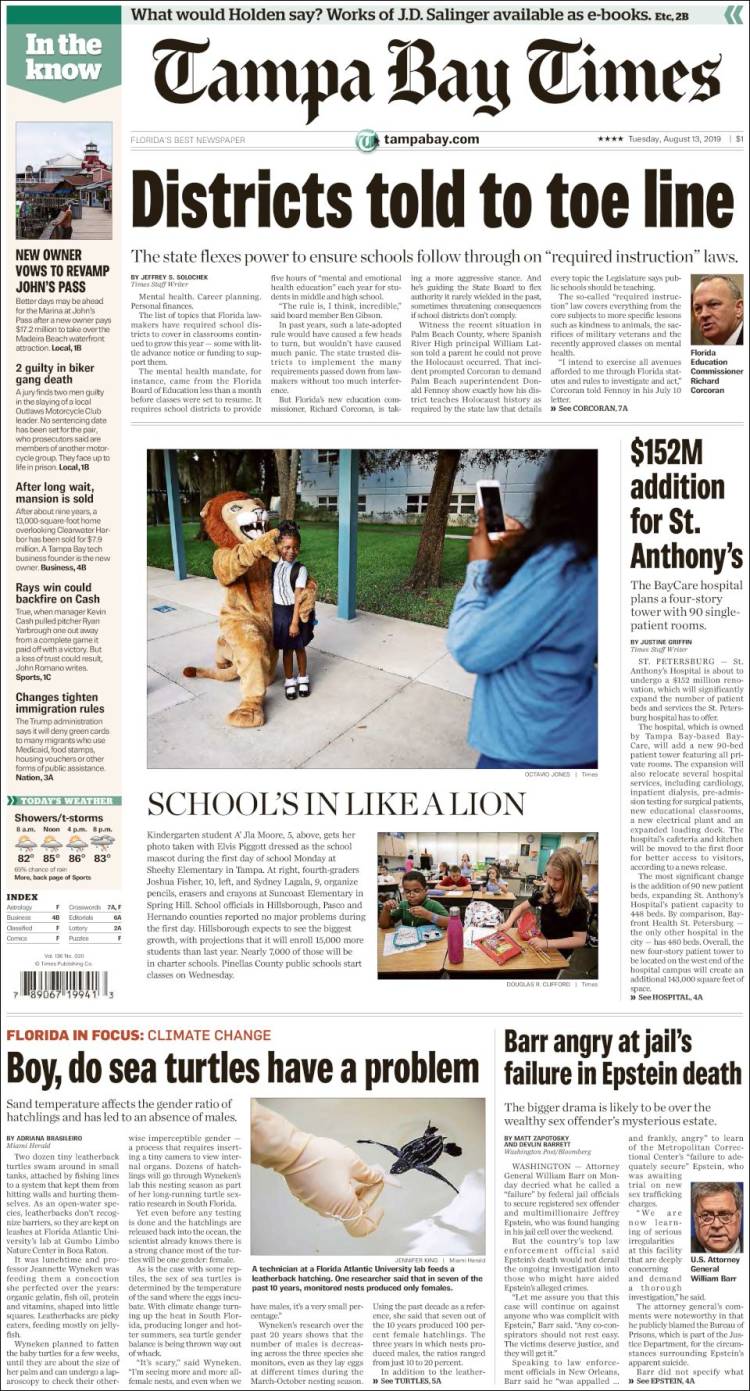 Portada de Tampa Bay Times (USA)